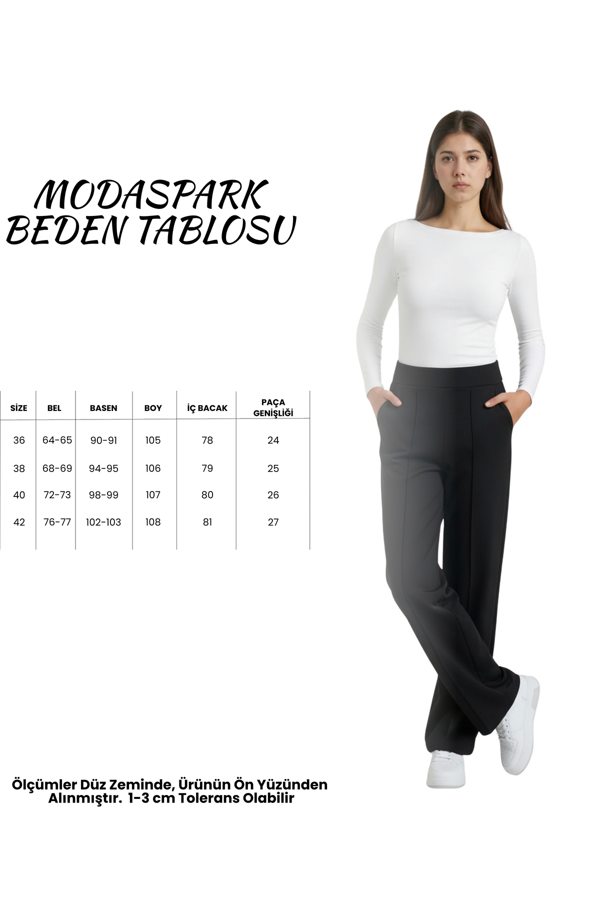 MODASPARK Siyah Yüksek Bel Çimalı Cepli Kadın Palazzo Pantolon görsel 2