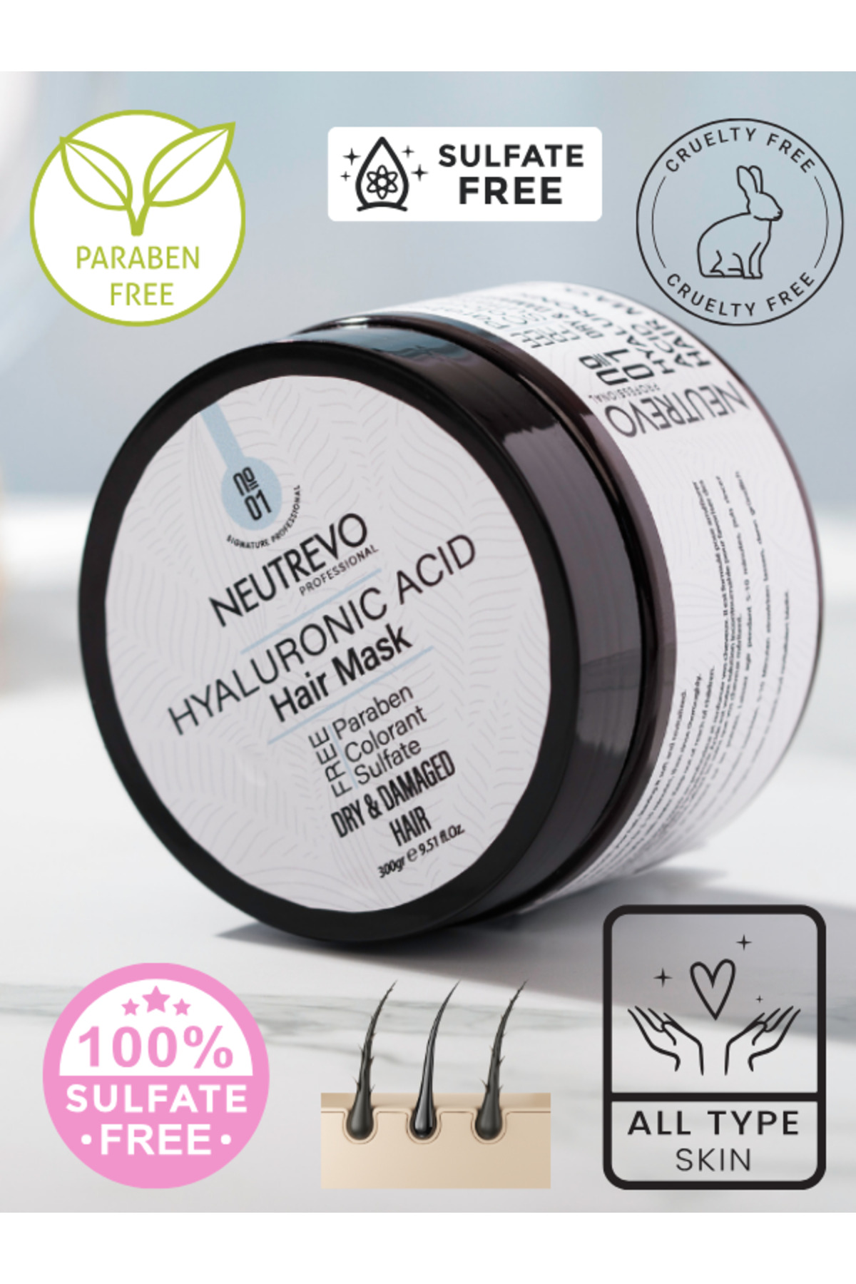No:1 Hyaluronic Acid Serisi Nem Ve Dolgunluk Veren Saç Bakım Maskesi 300 ML — NeutrevoNo1M — تصویر 3 از 3
