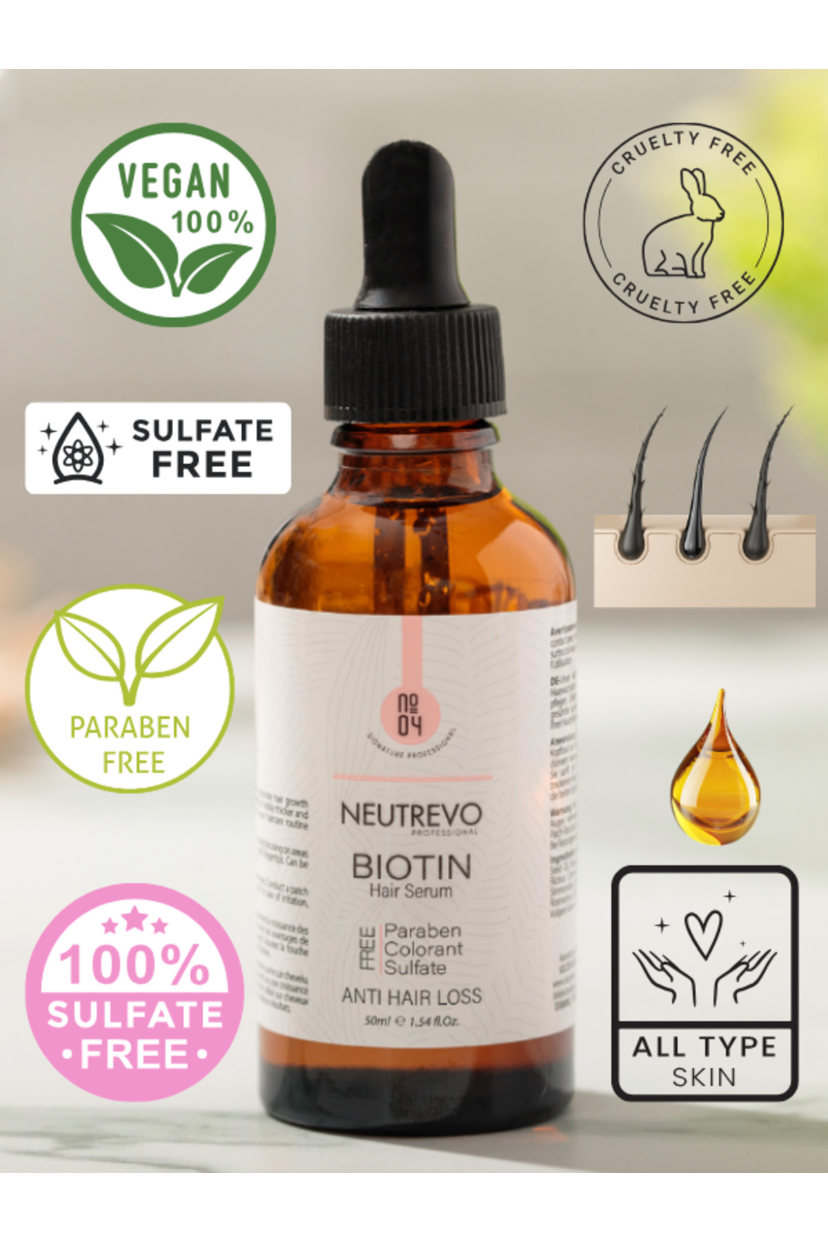 No:4 Biotin Serisi Dökülme Karşıtı Saç Bakım Serumu 50 ML — NeutrevoNo4BSS — تصویر 3 از 3
