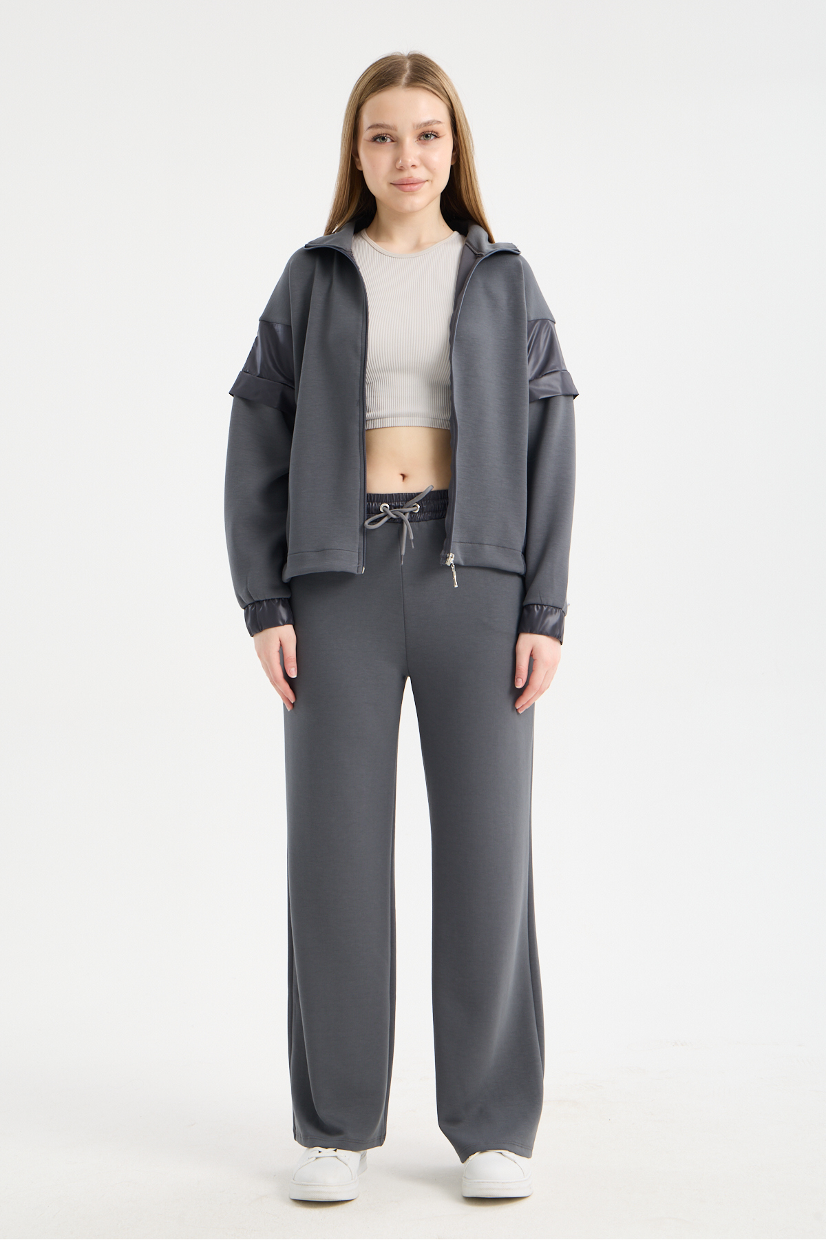 Women's Modal Fabric Garnish Baggy Tracksuit Set Loose Fit Sport Stylish Modal Fabric Baggy Tracksuit Set