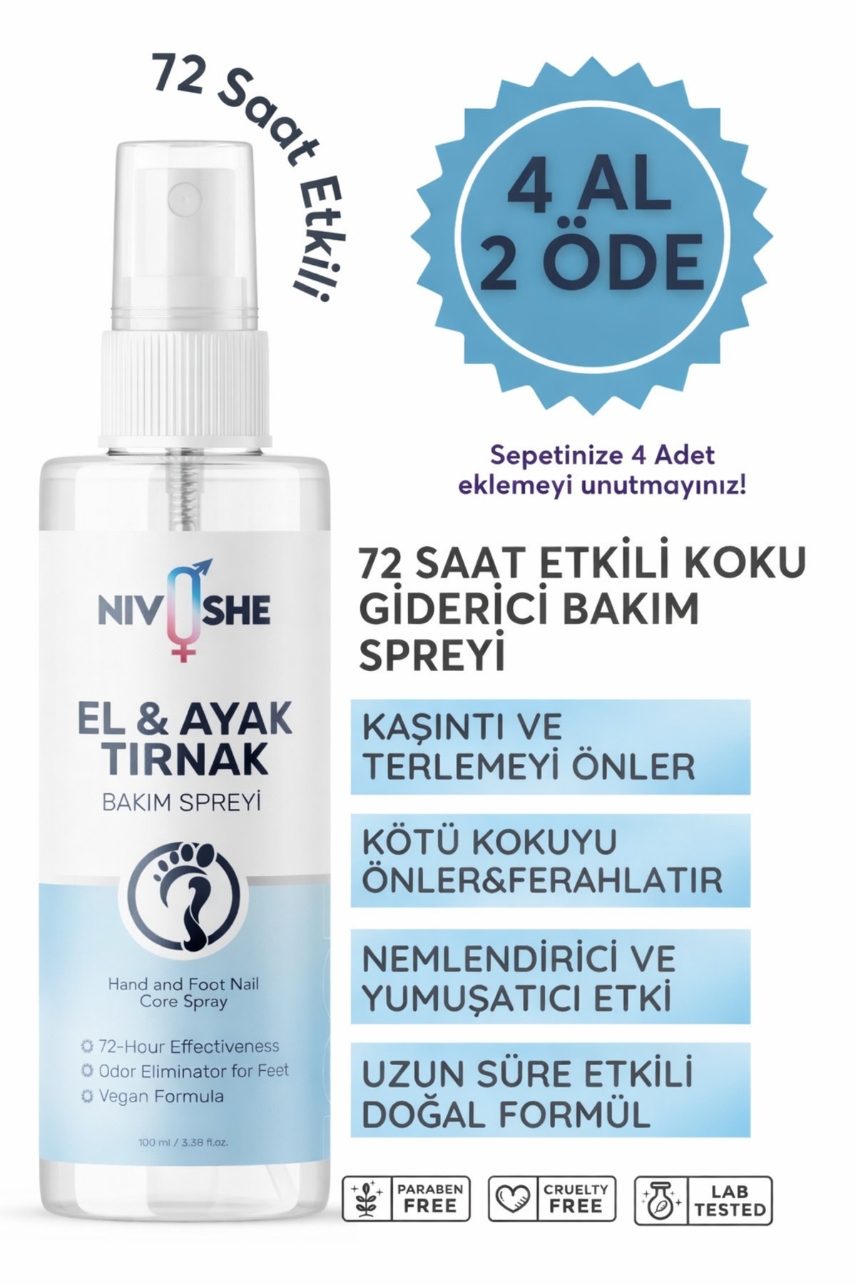 Premium 100ml Ayak Kokusu Giderici Önleyici Ayakkabı Ayak Kokusu Spreyi Ve Koltuk Altı Terleme Önleyici