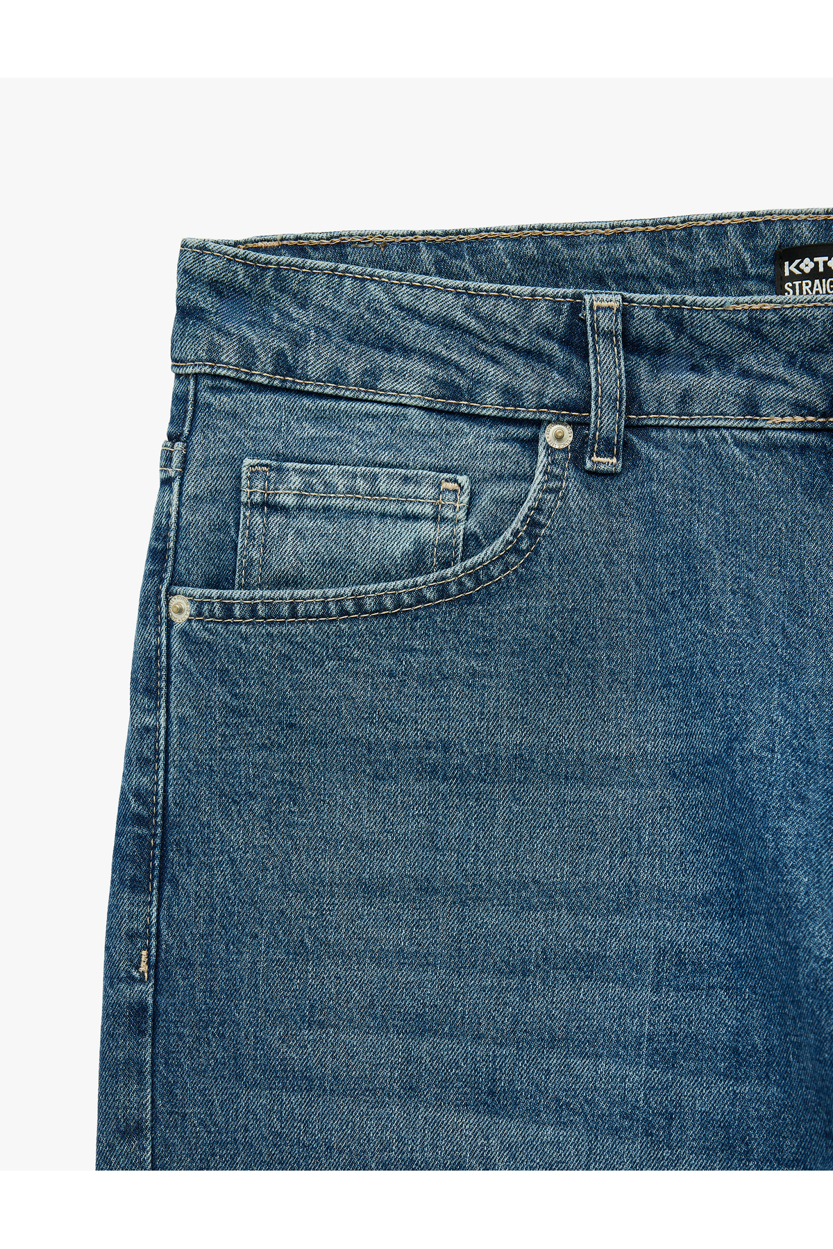 Koton Standart Bel Normal Bel Düz Paça Denim Pantolon - Mark Straight Jeans görsel 7