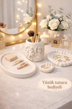 LORİCA 3’lü set Dekoratif makyaj masası organizer takı tabağı, Banyo düzenley...