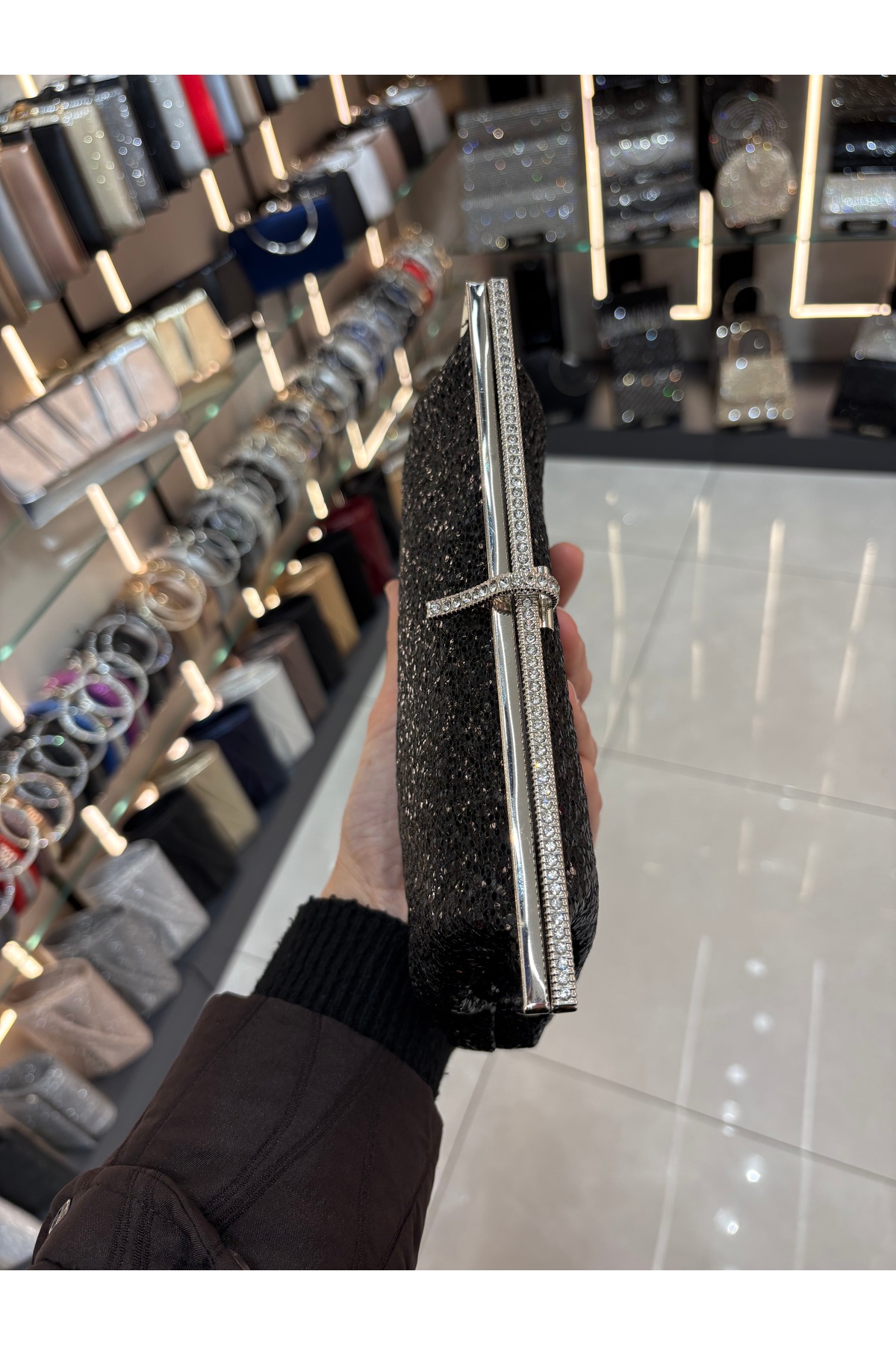 H&D COLLECTİON Kadın Venom Desen Taş Detaylı Cüzdan Clutch Model Portföy Özel Gün Ve Abiye Çanta görsel 6