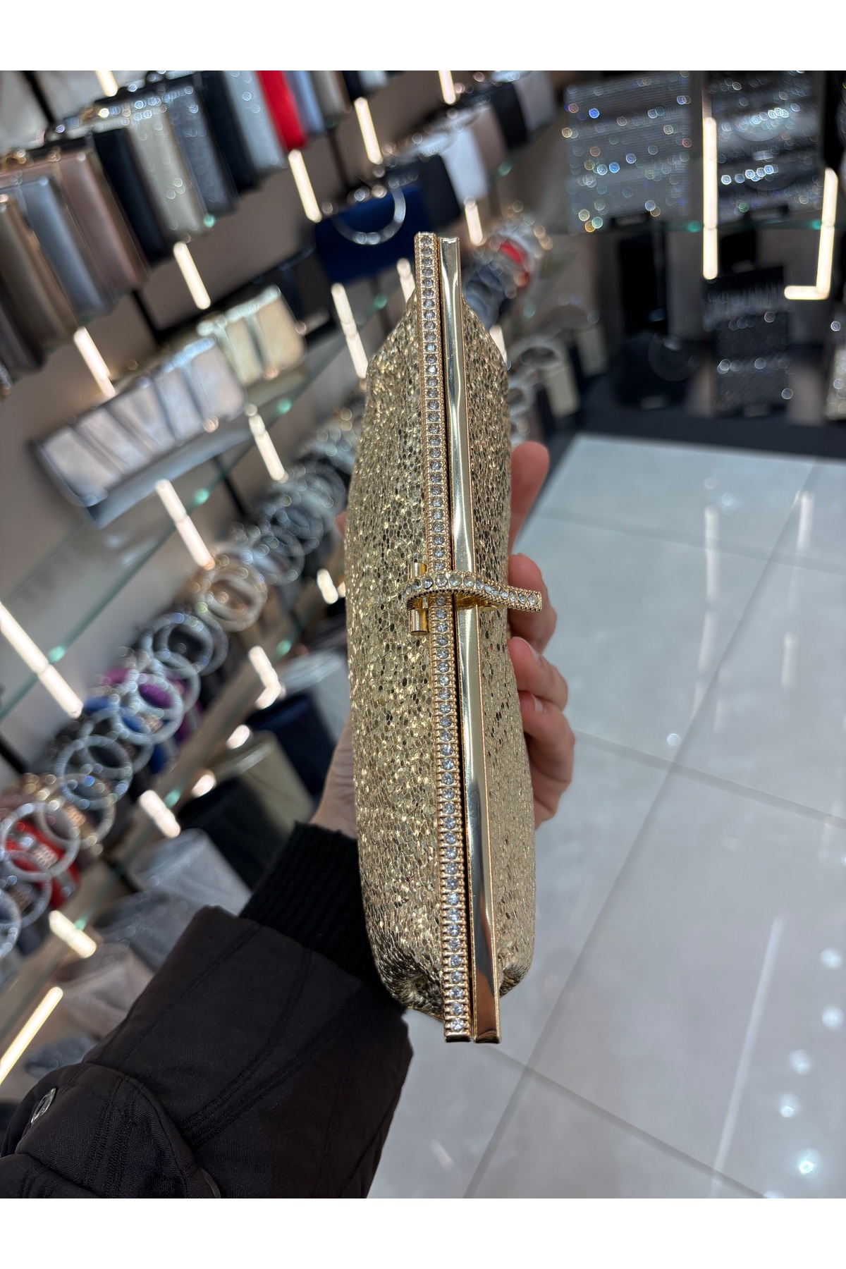 H&D COLLECTİON Kadın Venom Desen Taş Detaylı Cüzdan Clutch Model Portföy Özel Gün Ve Abiye Çanta görsel 7