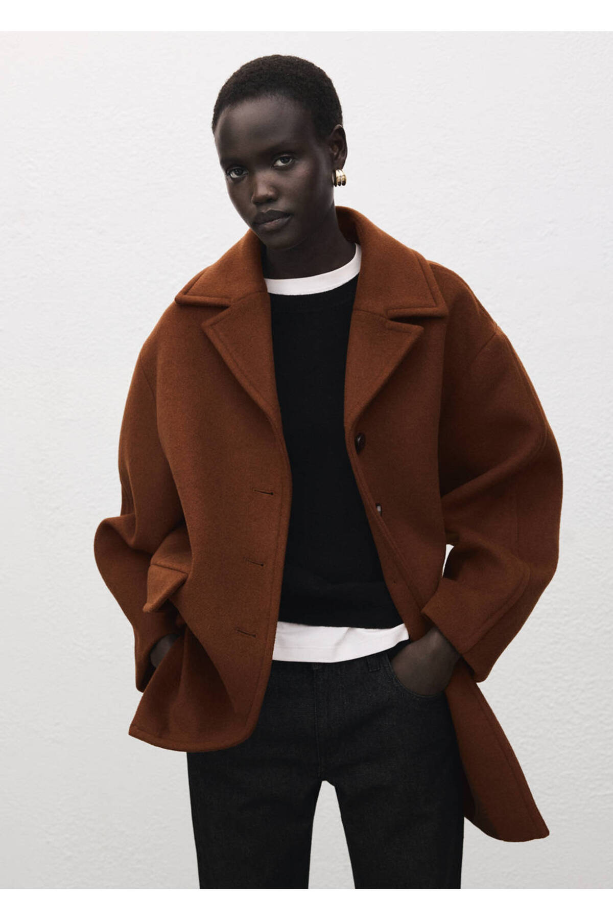 MANGO  Yün karışımlı düğmeli palto - Görsel 7