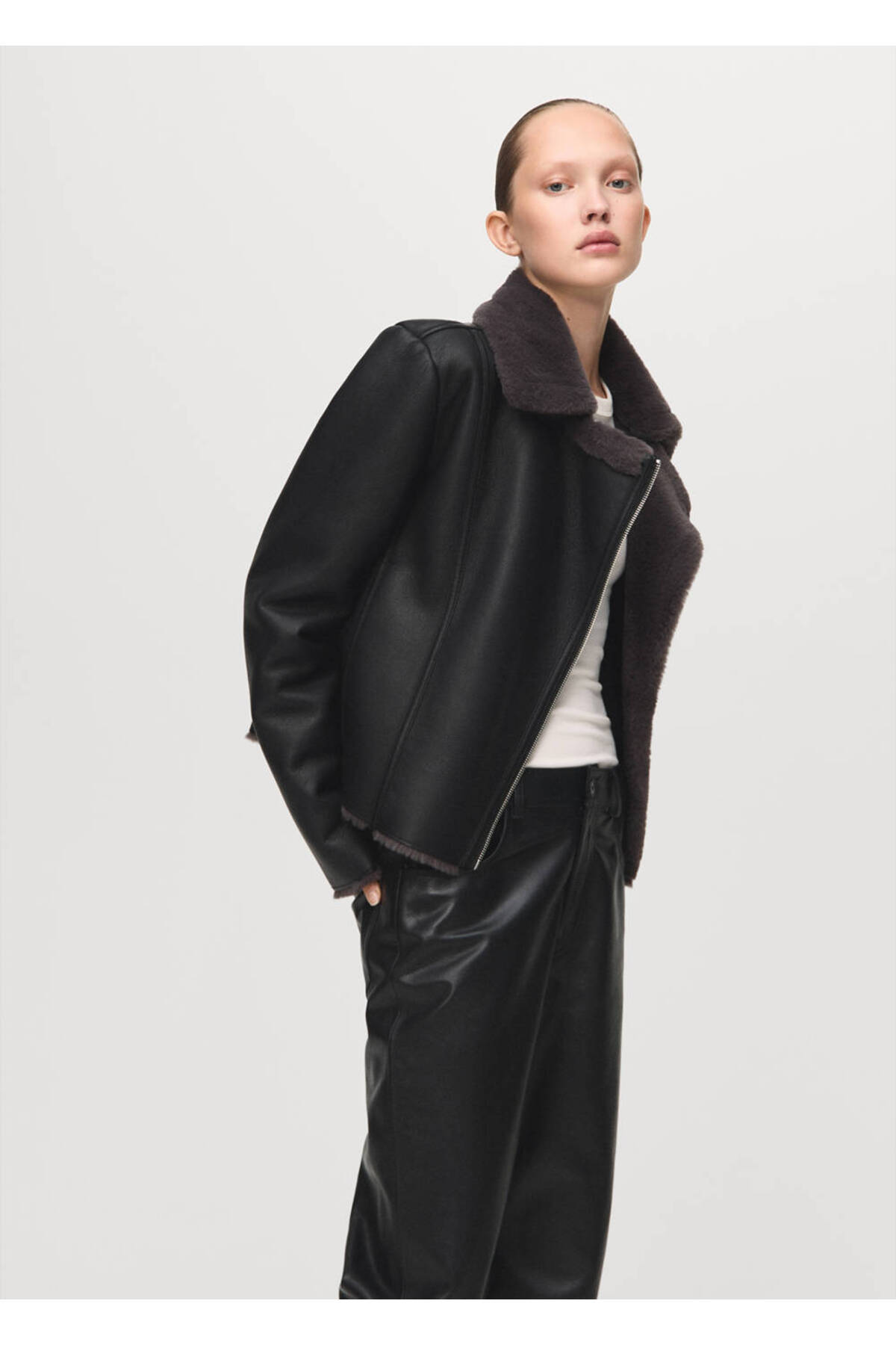 MANGO  Kürk detaylı biker ceket