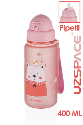 Uzspace Figürlü 400 ml Pipetli Tritan Çocuk Su Matarası BPA İÇERMEZ Okul Suluk