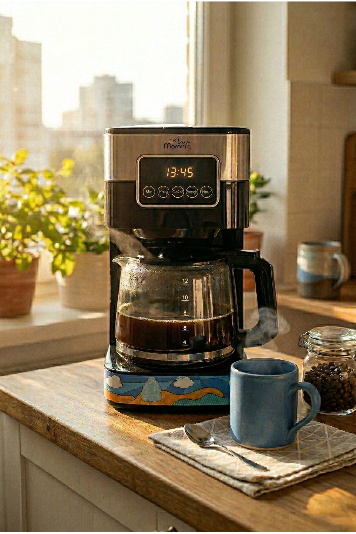 Any Morning SH21615S Ayarlanabilir Filtre Kahve Makinesi 900 W, 1.5 L, Dokunmatik LCD Ekranlı, Demle