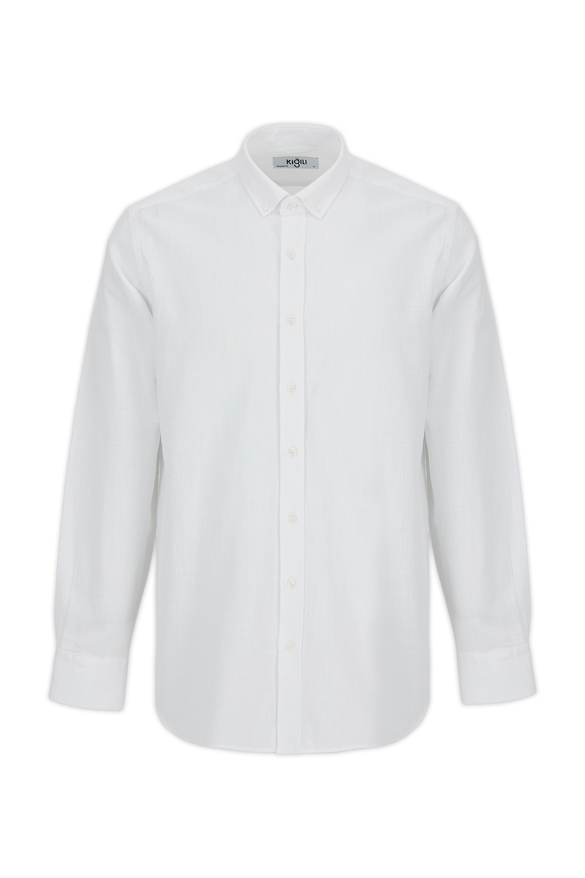 Kiğılı  Uzun Kol Regular Fit Düğmeli Yaka Spor Pamuk Nefes Alabilen Keten Görünümlü Gömlek - Görsel 4