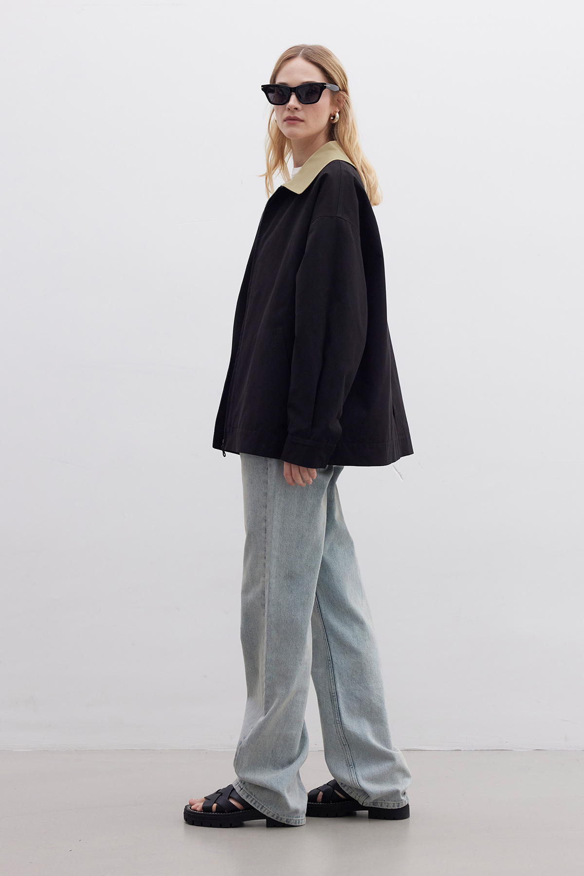 Manuka  KONTRAST YAKALI GABARDİN CEKET SİYAH - Görsel 5