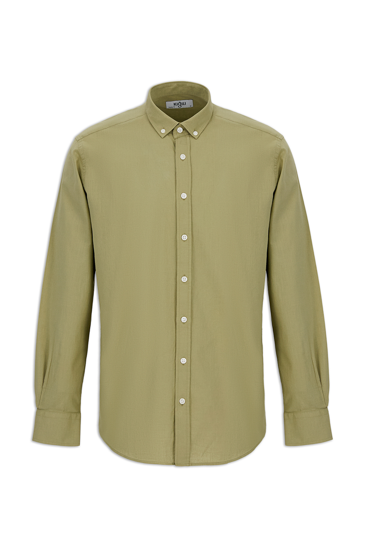 Kiğılı  Uzun Kol Regular Fit Düğmeli Yaka Spor Pamuk Nefes Alabilen Keten Görünümlü Gömlek - Görsel 4