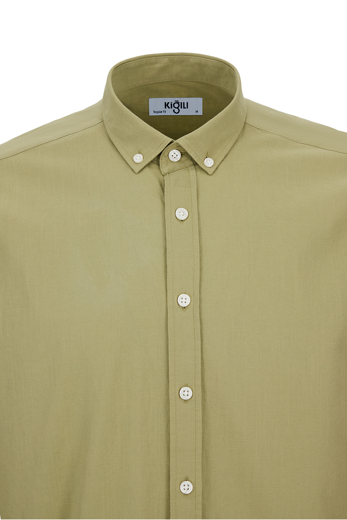 Kiğılı  Uzun Kol Regular Fit Düğmeli Yaka Spor Pamuk Nefes Alabilen Keten Görünümlü Gömlek - Görsel 6