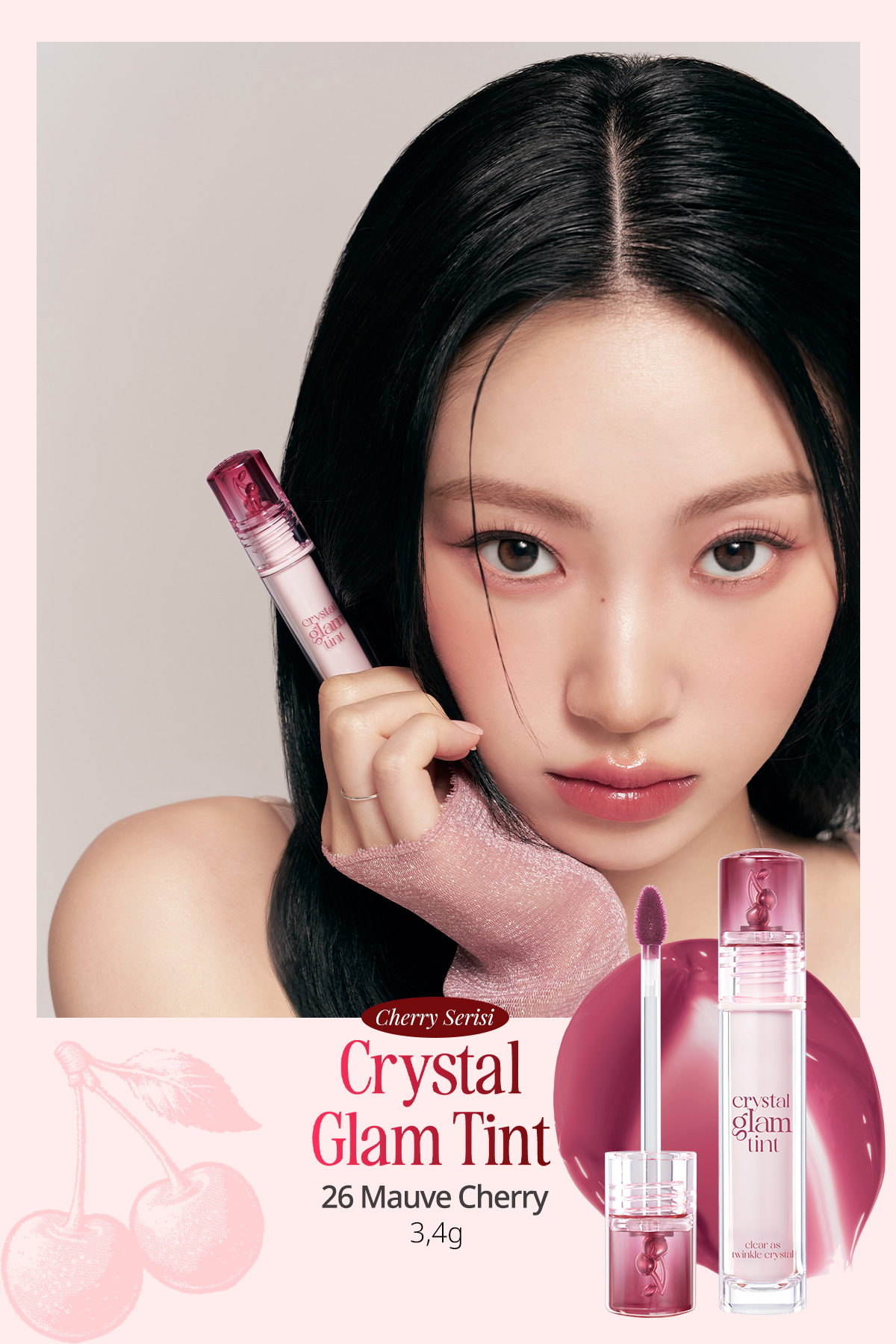 CLIO Yapışkanlık Hissi Vermeyen Yoğun Işıltılı Tint Crystal Glam Tint (26 Mauve Cherry) — بنفش 111125