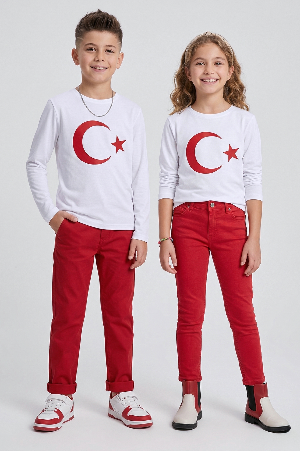 DMB BOYS & GIRLS Ay Yıldız Türk Bayrak Baskılı Pamuklu 23 Nisan Erkek Ve Kız Çocuk T-shirt fotoğrafı 2 (önizleme)