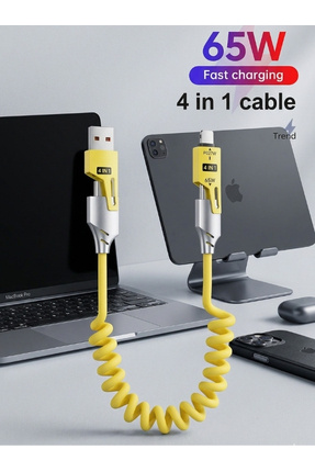 online shopping dsg store 65W Hızlı Şarj 4’ü 1 Arada Spiral Çoklu Şarj Kablosu
