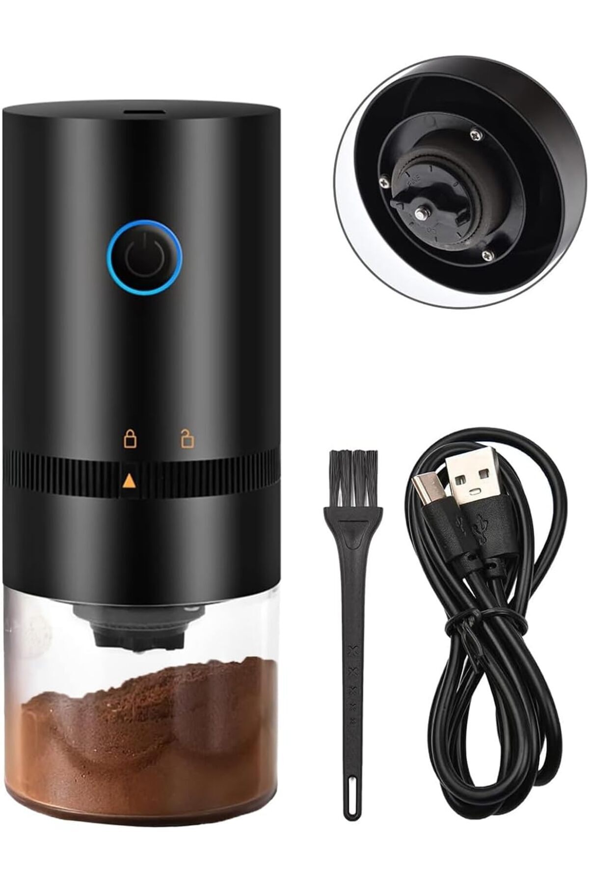 مطحنة قهوة كهربائية محمولة 30 وات بشحن USB-C اسود