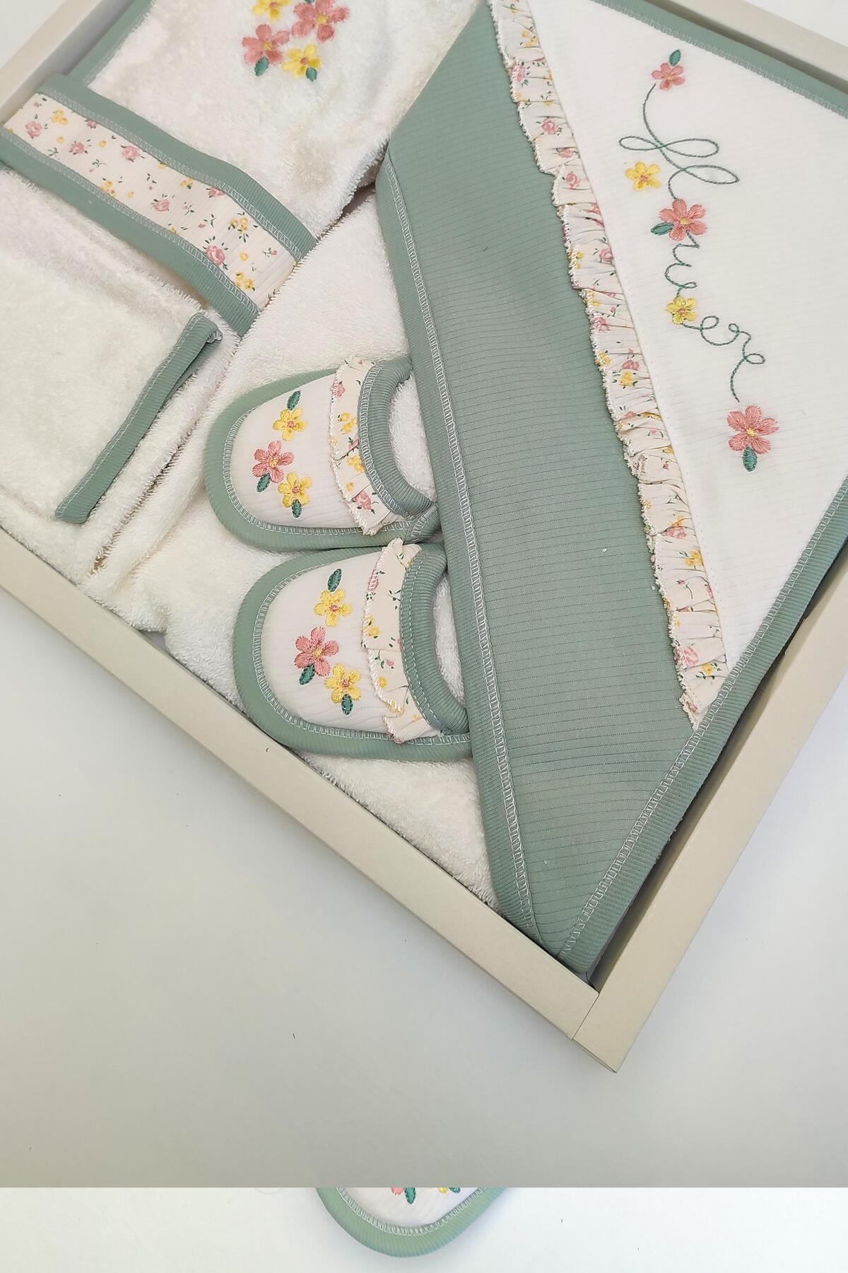 Sitilin Kız Erkek Bebek Yeşil Bornoz Takımı Havlu Seti % 100 Pamuk Kumaş STL6230 fotoğrafı 4 (önizleme)