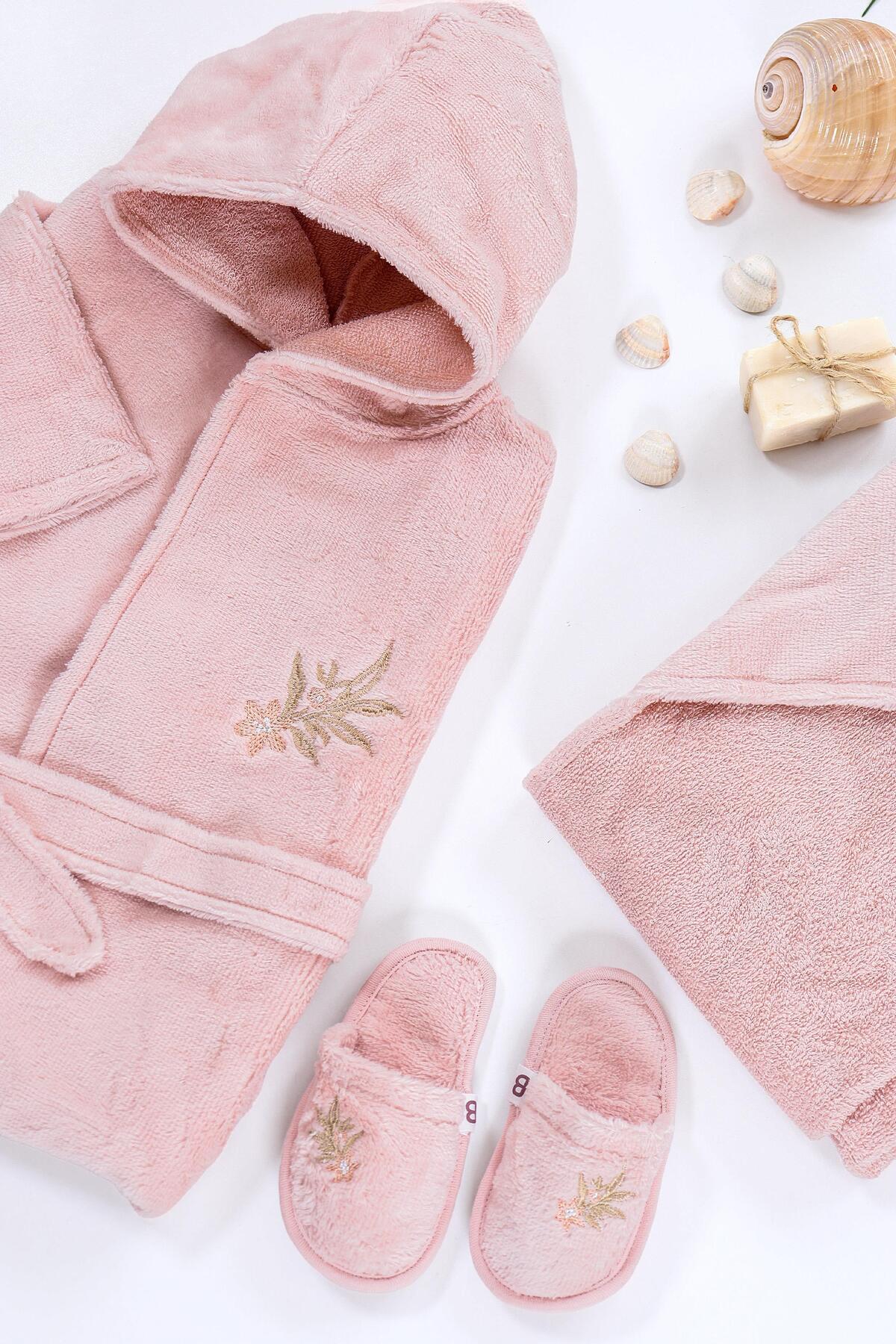 Sitilin Kız Bebek Lüks Bornoz Takımı Havlu Seti Pamuk Kumaş 0- 2 Yaş Stl6582 fotoğrafı 2 (önizleme)