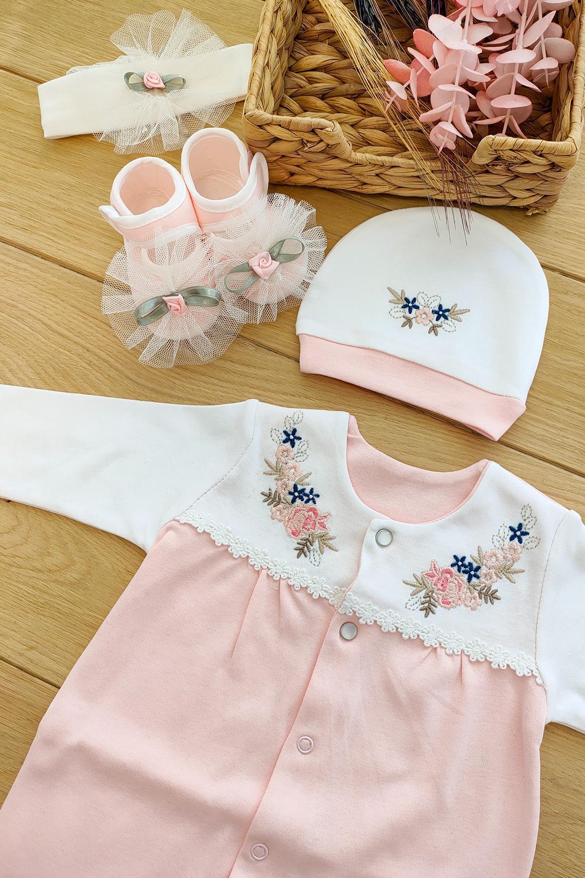 Sitilin Kız Bebek Natural Somon Lüx % 100 Natural Pamuk Hastane Çıkışı Yenidoğan Hediye Seti Kutulu fotoğrafı 4 (önizleme)