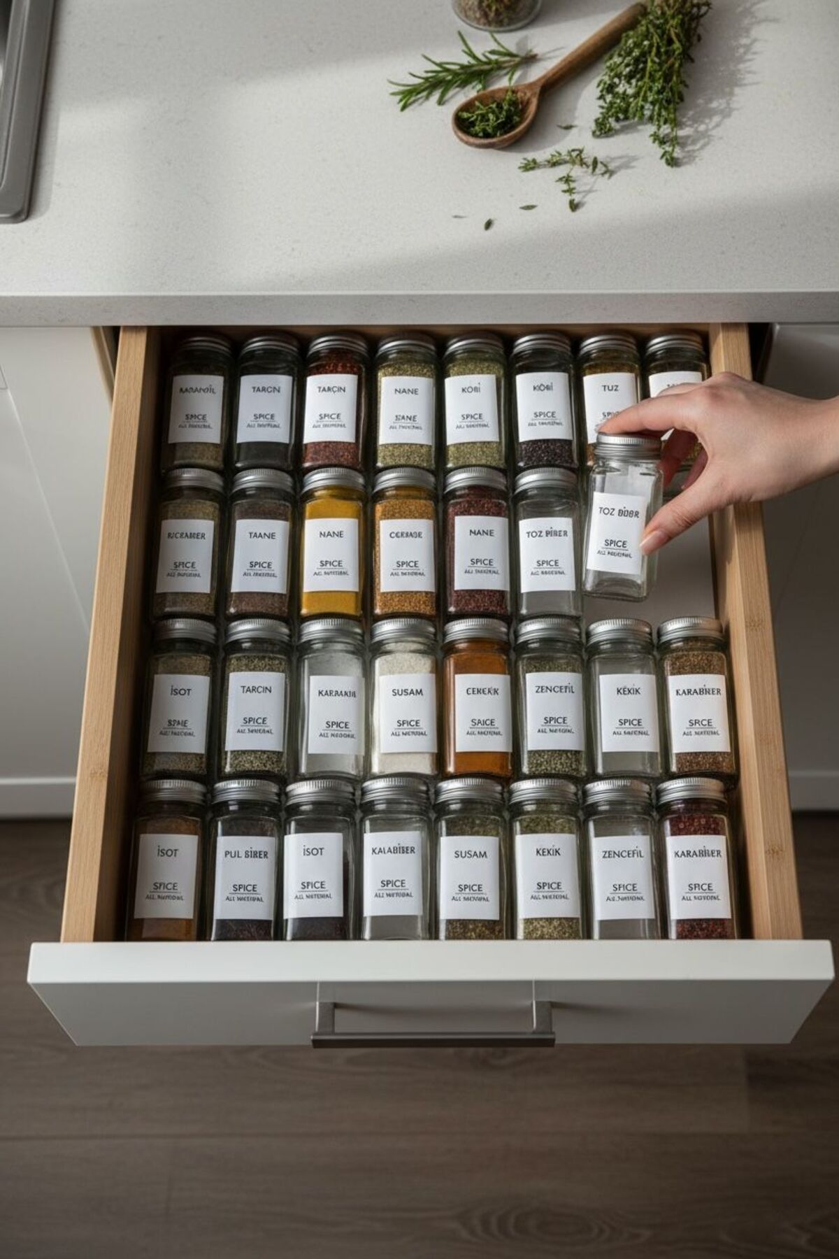 12 Pieces Square Form Glass Spice Holder Set with Metal Lid (48 Pieces with Label Gift)