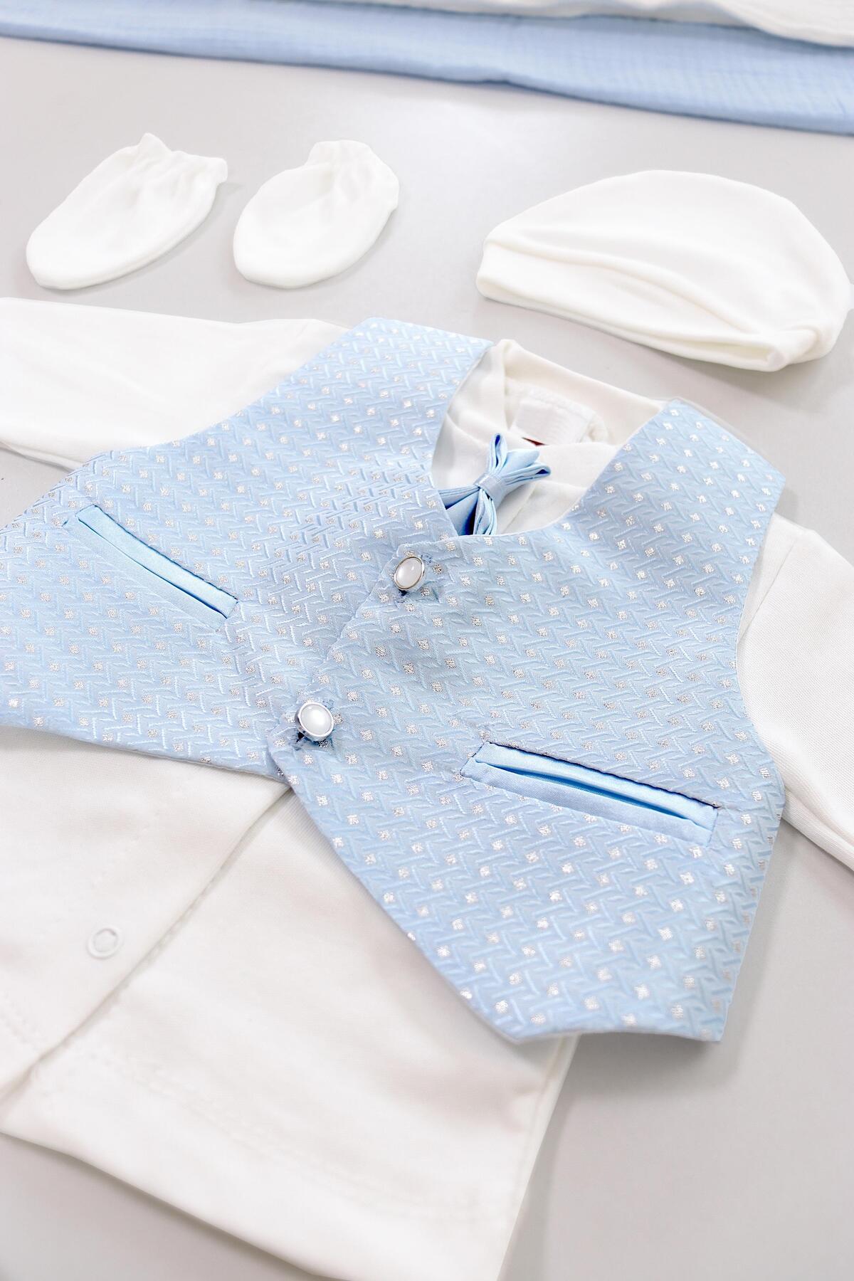 Sitilin Erkek Bebek Yelekli Kravatlı Mevlit Takımı Lüks Özel Gün ve Mevlütlük Süslü Set 0 - 3 AY STL6652 fotoğrafı 2 (önizleme)