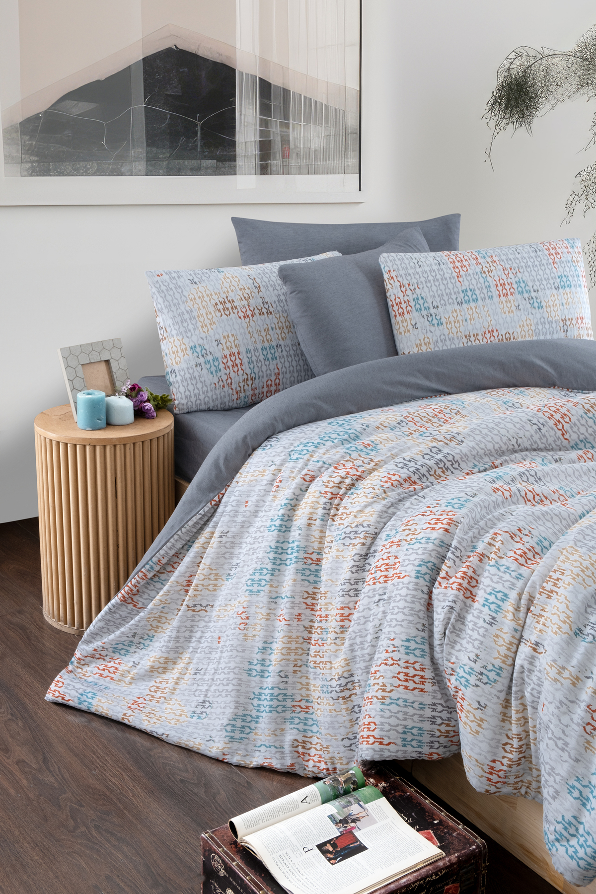 MyStory Home Lastikli Çarşaflı Çift Kişilik Nevresim Takımı Maps fotoğrafı 3 (önizleme)