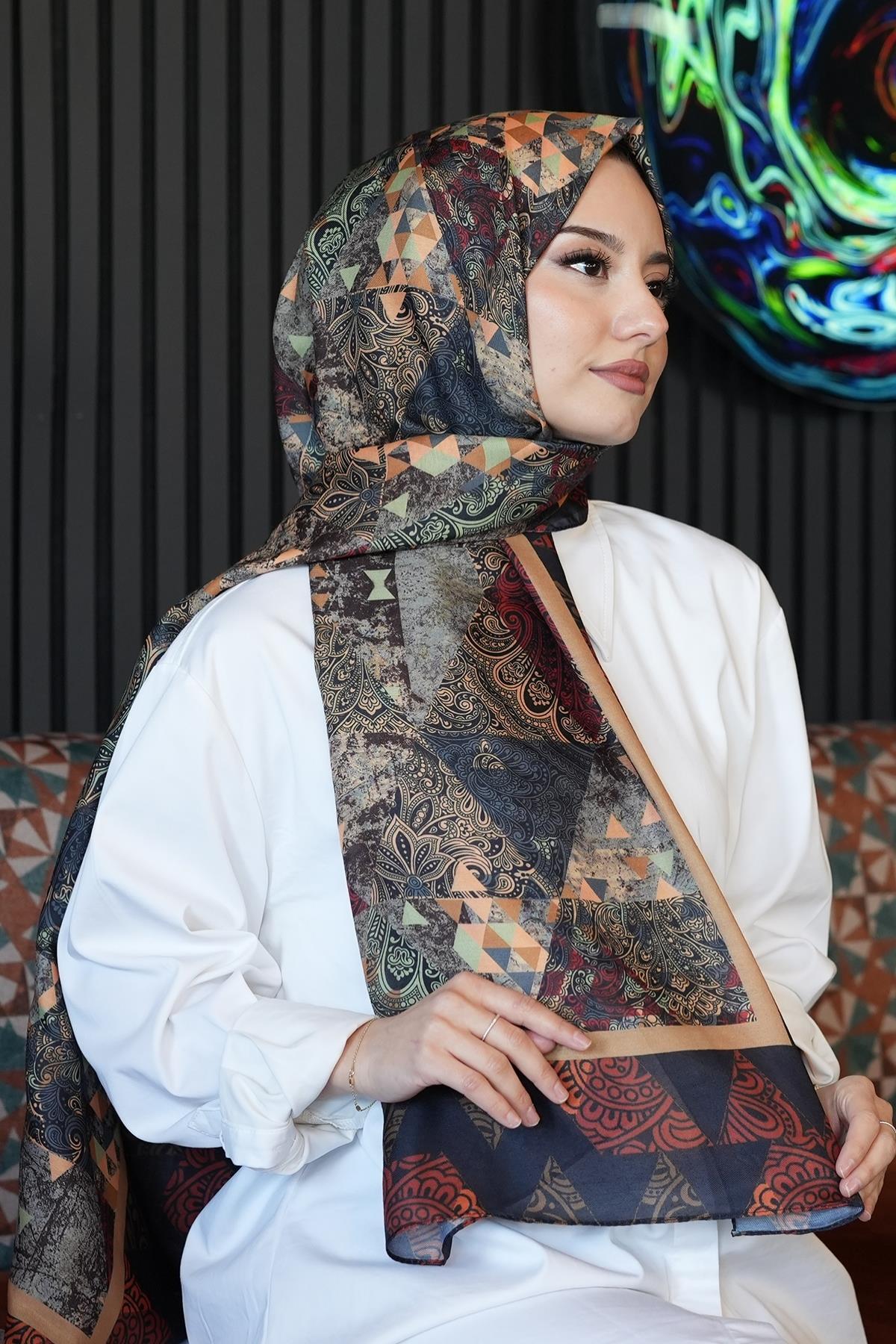 AFVENTE  Paisley Desen Kahverengi Soft Pamuk Şal - Görsel 4