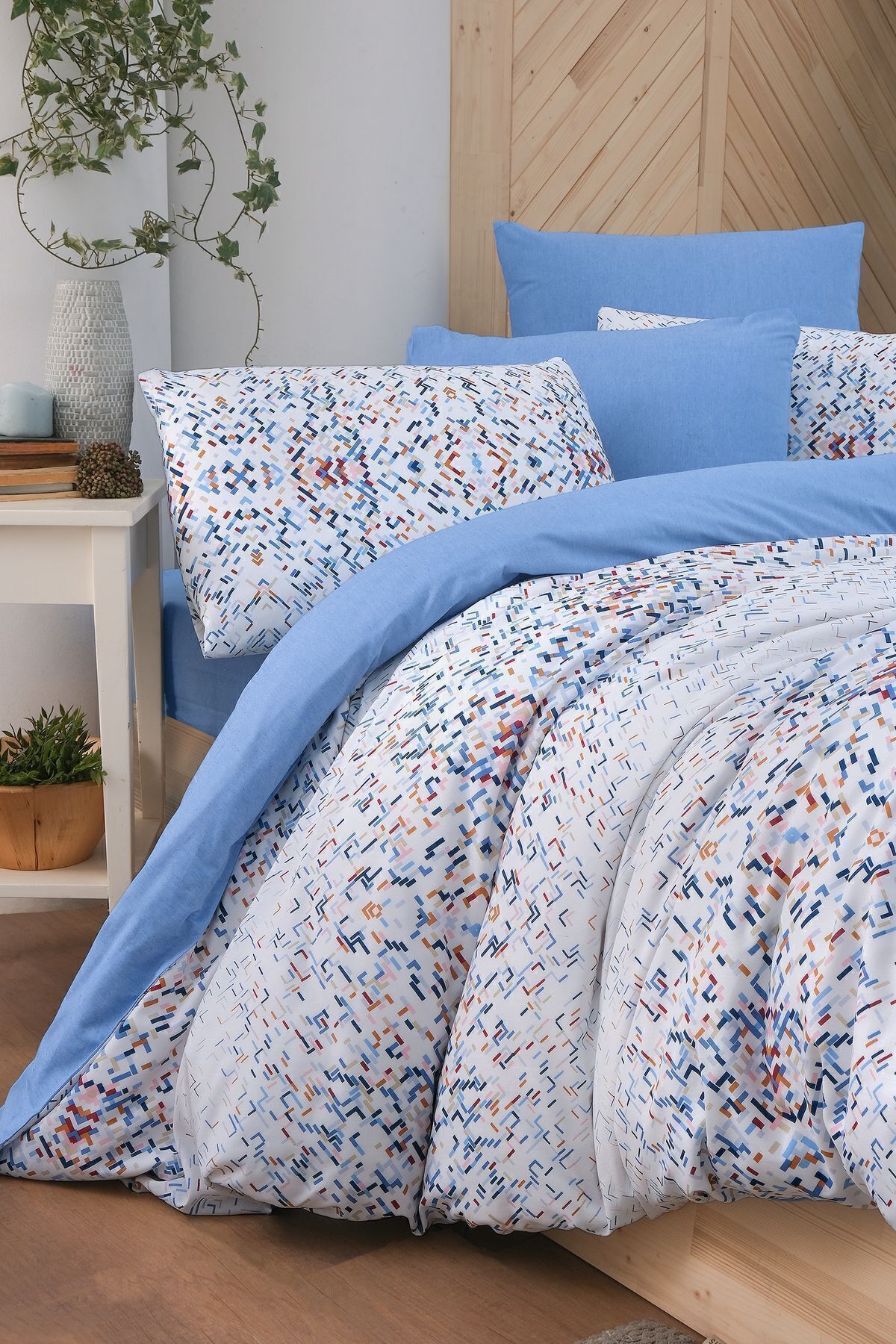 MyStory Home Lastikli Çarşaflı Tek Kişilik Nevresim Takımı Bluem fotoğrafı 3 (önizleme)