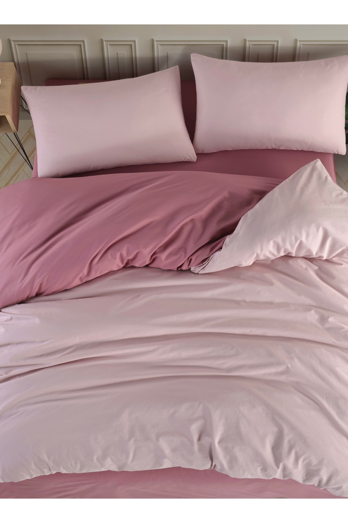 Ranforce 100% Cotton Double Duvet Cover Set Solid Color Powder - Pink