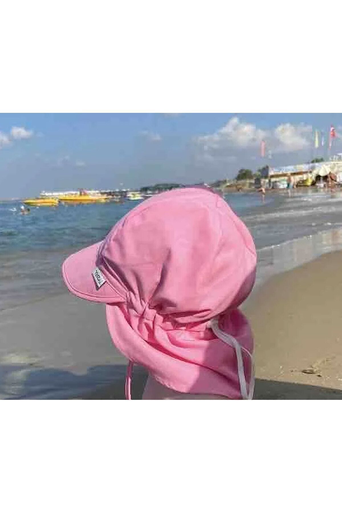 yorni Pembe, Ense Korumalı, Boyundan Bağlamalı, Lastikli Ayar Tokalı Çocuk Bebek Güneş Şapka fotoğrafı 6 (önizleme)