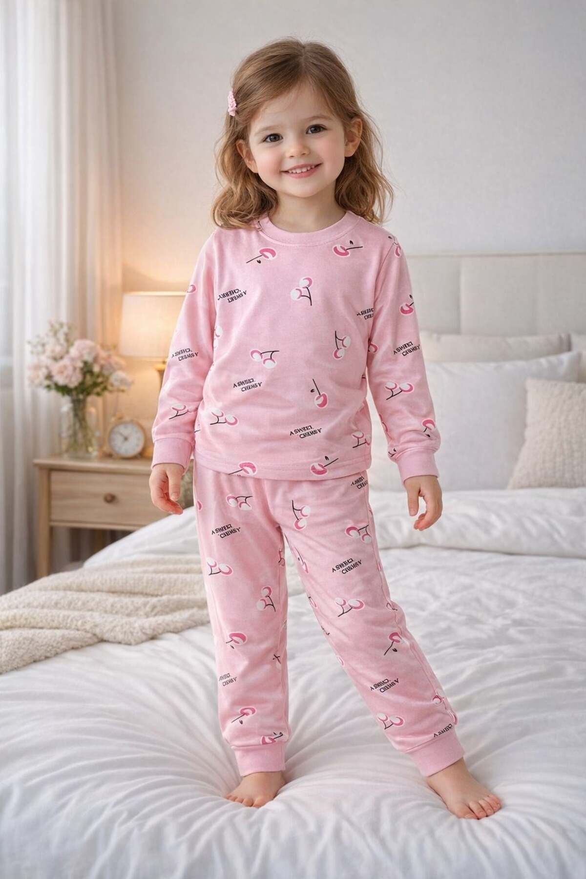 ELMASS Cherry Printed Girls' Pajamas Tk.Gk138