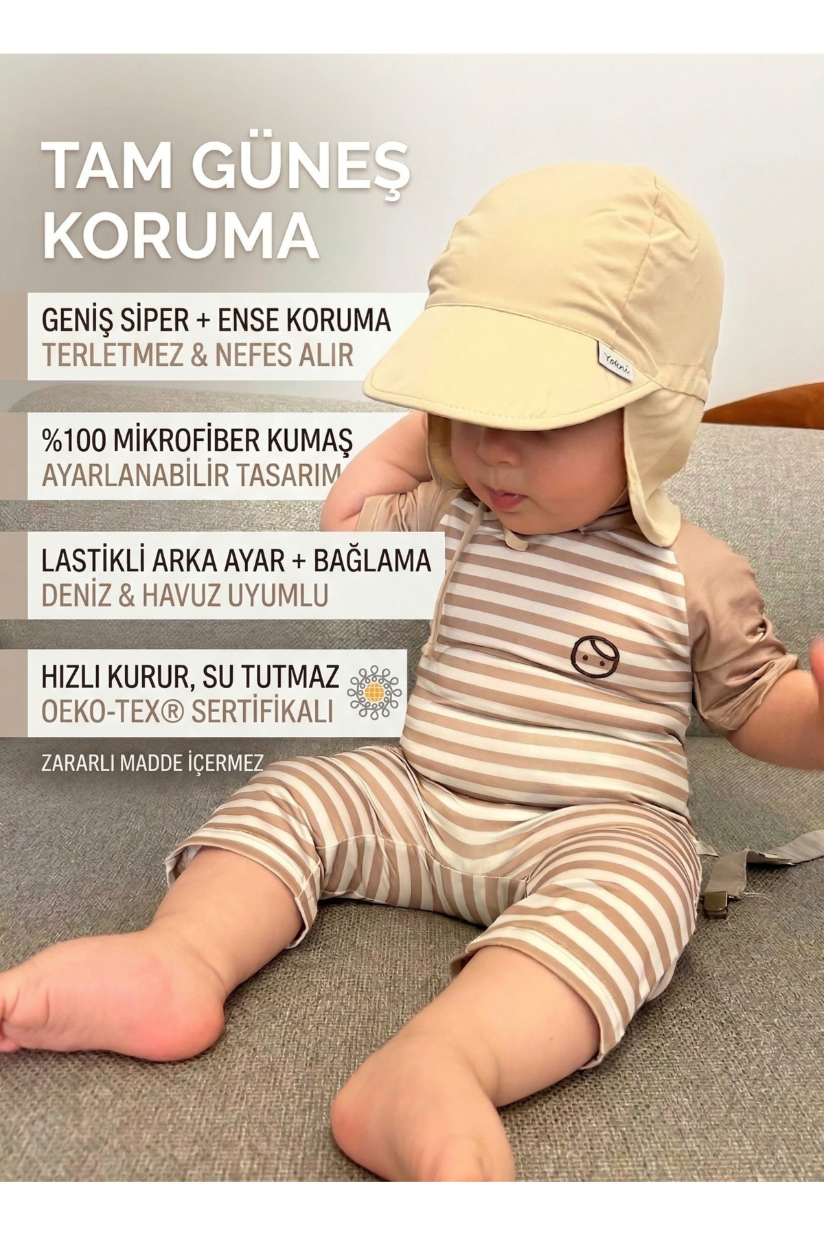 Beige, Flap Legionnaire, Neck Protection, Neck Tie, Elastic Adjustment Buckle, Children Baby Sun Hat