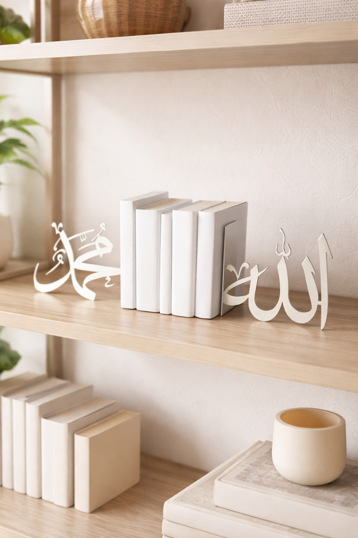 MATTE SİLVER Allah Mohammed Religious Decor Islamic Metal Book Support Book Holder Home And Office Decorative