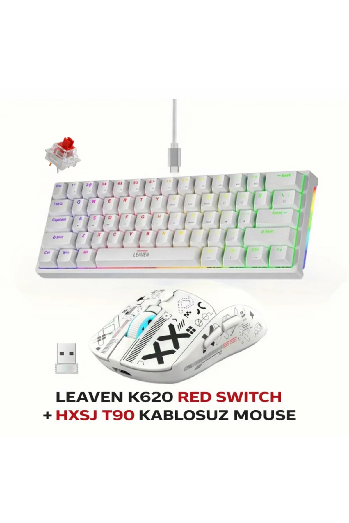 Leaven Levaen K620 Hot-Swap kablolu Mekanik Klavye+ HXSJ T90