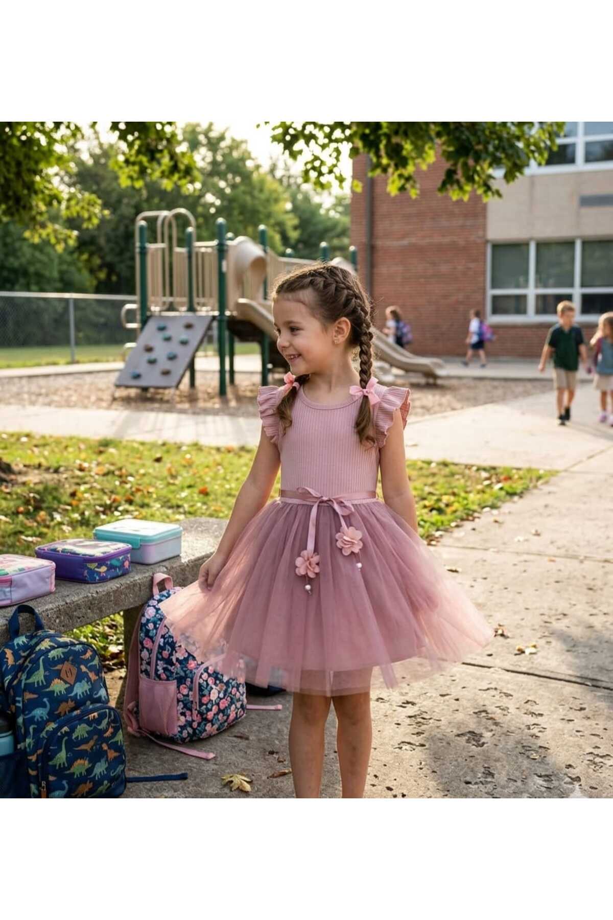 Retro Women Kız Çocuk Gül Kurusu Tül Özel Gün Doğum Günü Yılbaşı Abiye Hediye Günlük Prenses Elbise fotoğrafı 7 (önizleme)