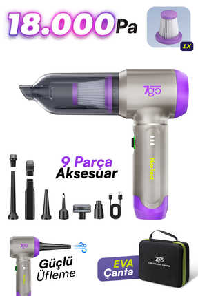 7GO 7GAB-02 Kablosuz Araç İçi Süpürge | 18.000PA Güçlü Emiş | Fırçasız Motor ...