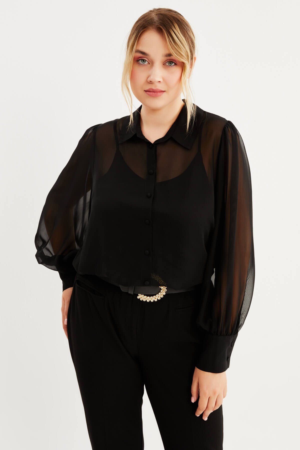 Myline  Dökümlü Şifon Gömlek - Görsel 2