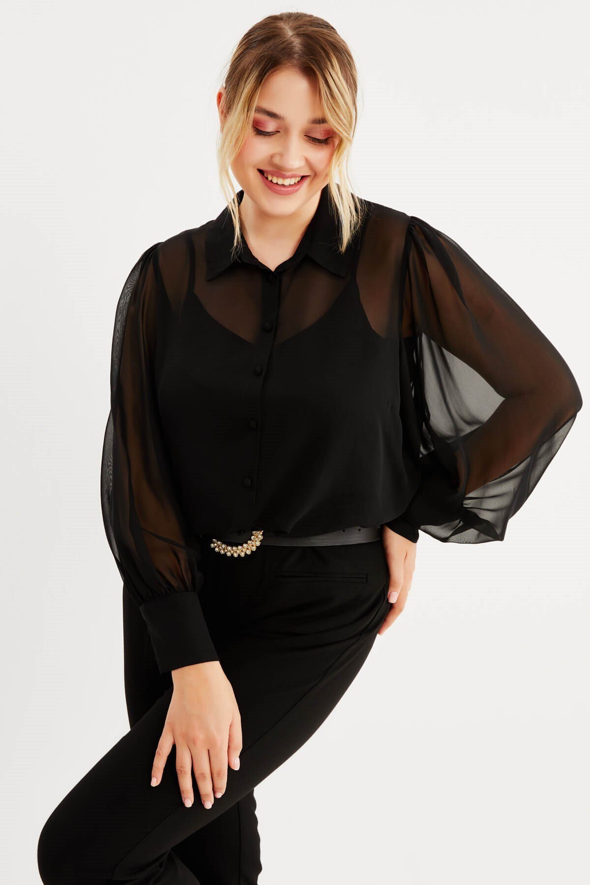 Myline  Dökümlü Şifon Gömlek