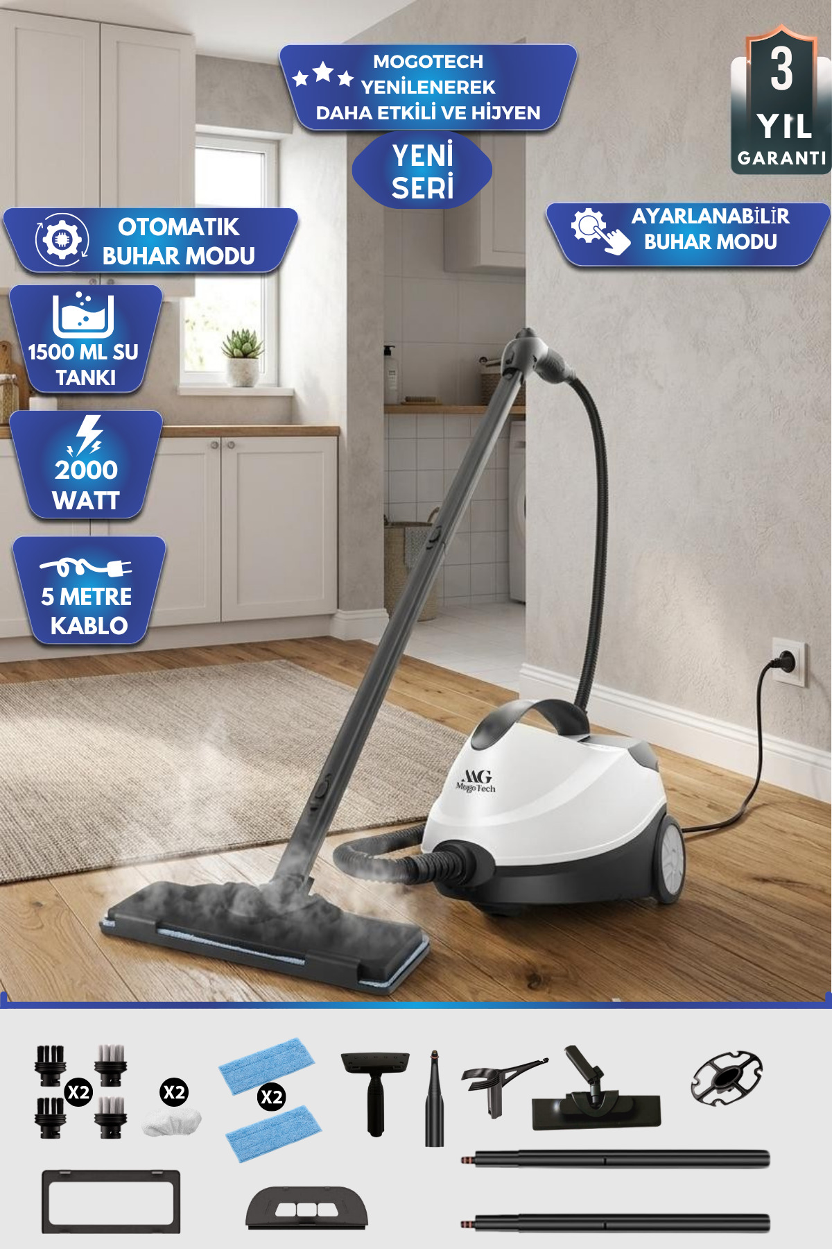 mogo tech Mg-101 Çok Fonksiyonlu Buharlı Temizlik Makinası - Buharlı Temizleyici