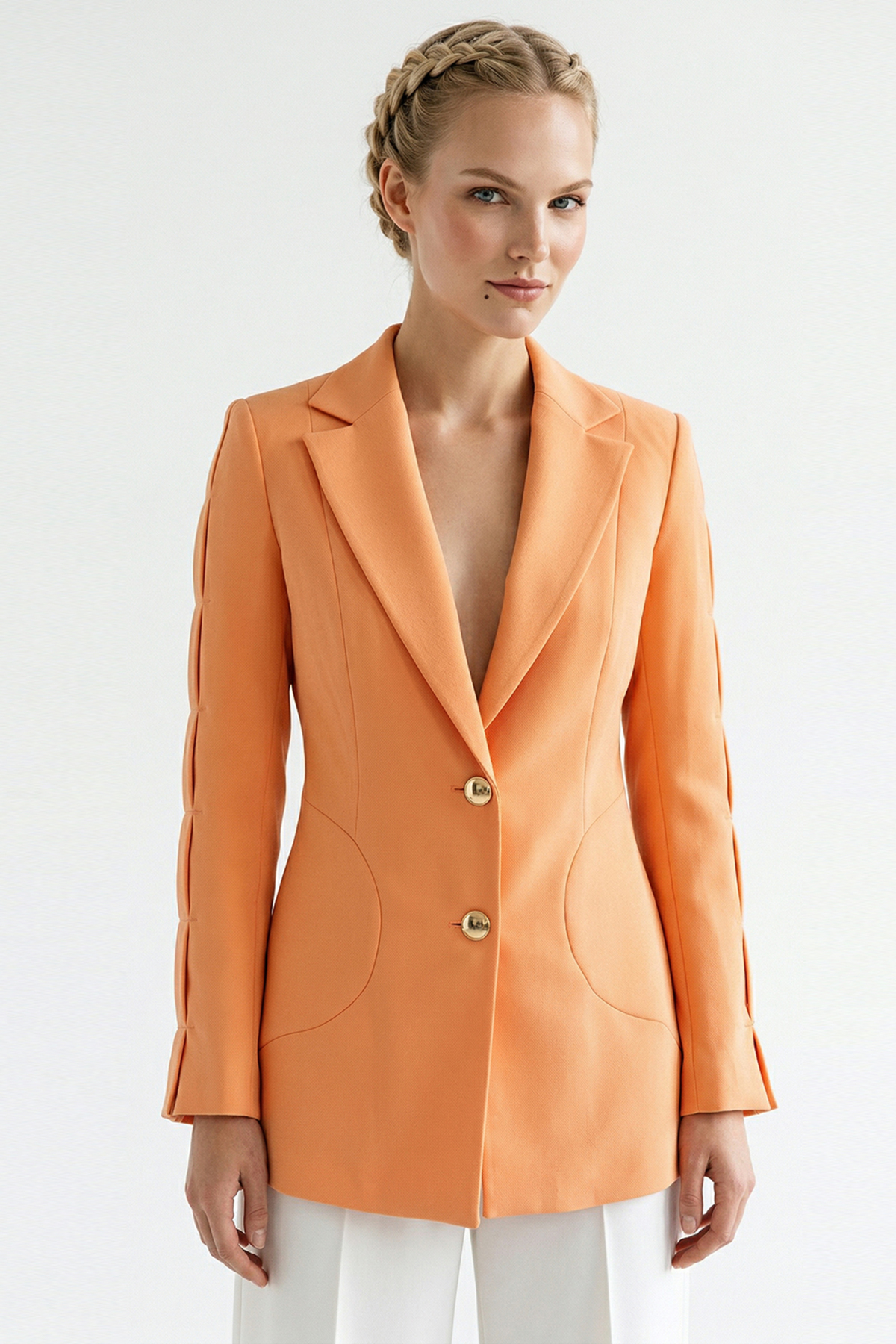 Exquise  Uzun Kol Erkek Yaka Düz Kumaş Ceket - Görsel 7