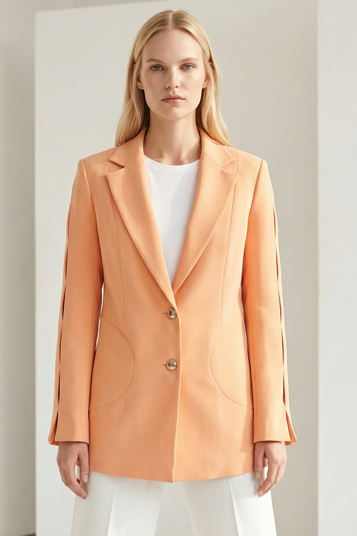 Exquise  Uzun Kol Erkek Yaka Düz Kumaş Ceket - Görsel 5