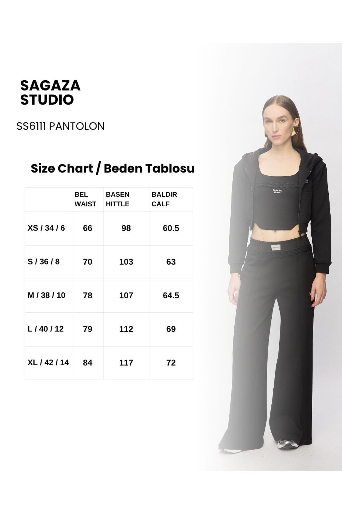 Sagaza Studio SS6111 Beli Lastikli Cep Detaylı Pamuklu Pantolon