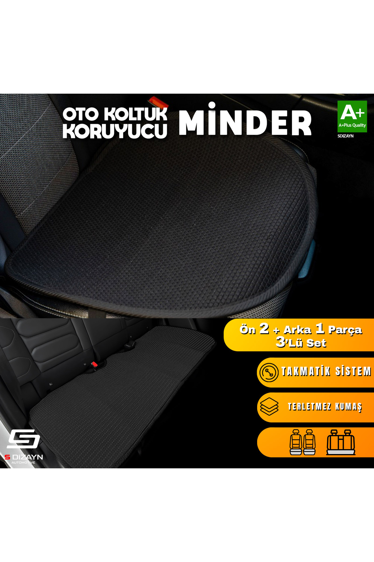 S Dizayn S-Dizayn Oto Koltuk Koruyucu Alt Minder Siyah Universal 2+1 Parça Ön Arka A+ Kalite TOK-OTM-SY-3 fotoğrafı 2 (önizleme)