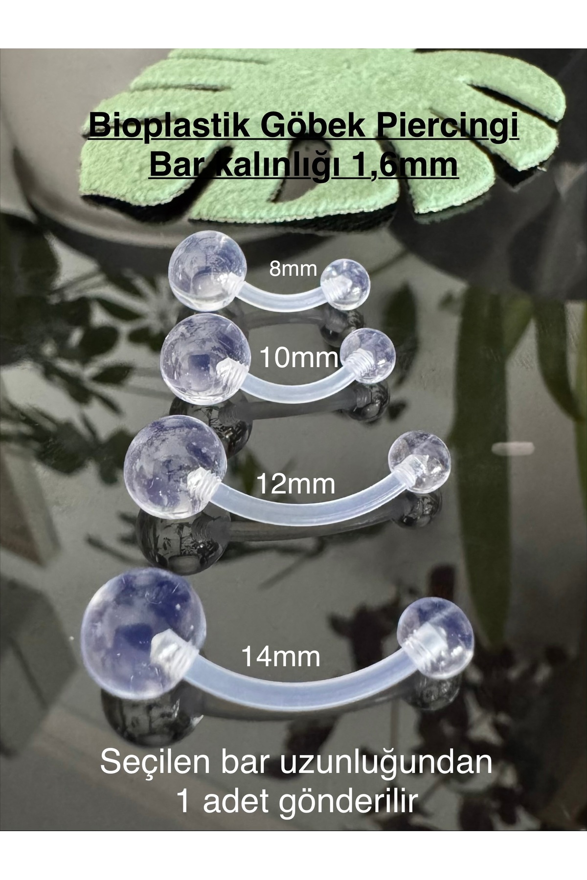 Bylin Bioplastik (bioplast) Görünmez Göbek Piercingi-Bar Uzunluğu 10mm-1 Adet