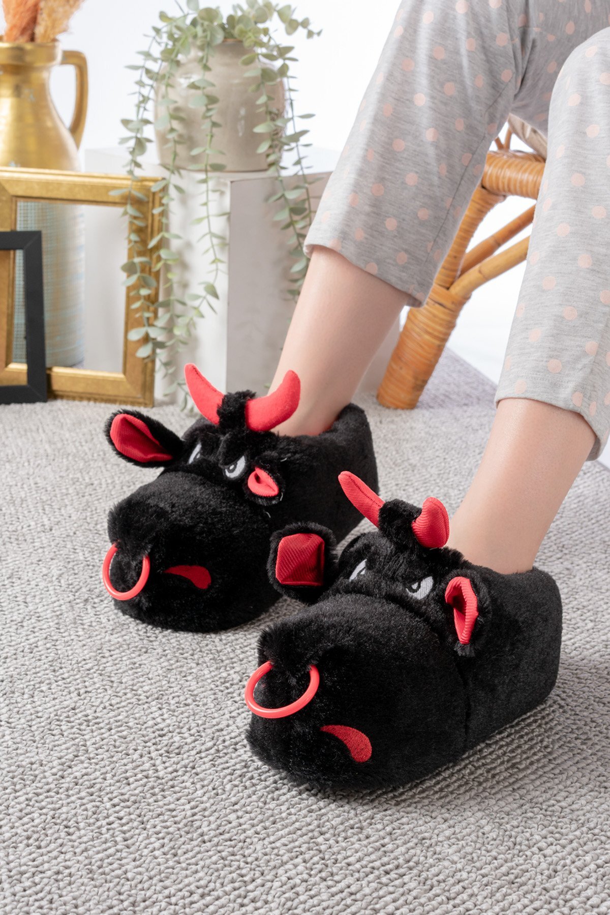 Slipcat Unisex Hayvanlı Panduf Ev Ayakkabısı Ses Yapmaz Taban görsel 4