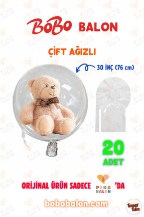 Blur BOBO Balon Çift Ağızlı 30 İnç (76 cm) Dev Şeffaf Esnek (20'li Paket) - P...
