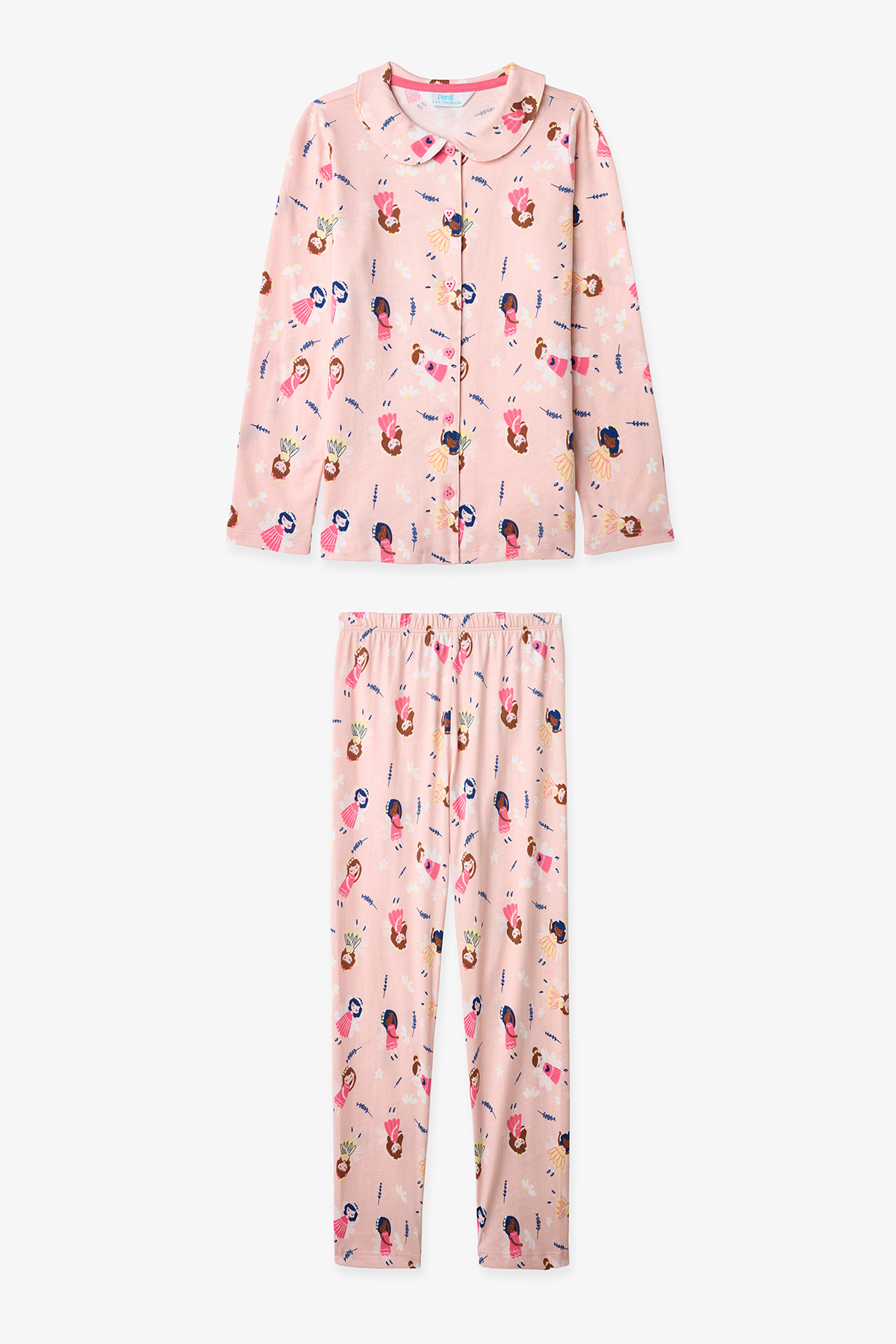 Penti Açık Pembe Kız Çocuk Fairy Uzun Kollu Düğmeli Pamuklu Gömlek Pijama Takımı fotoğrafı 3 (önizleme)
