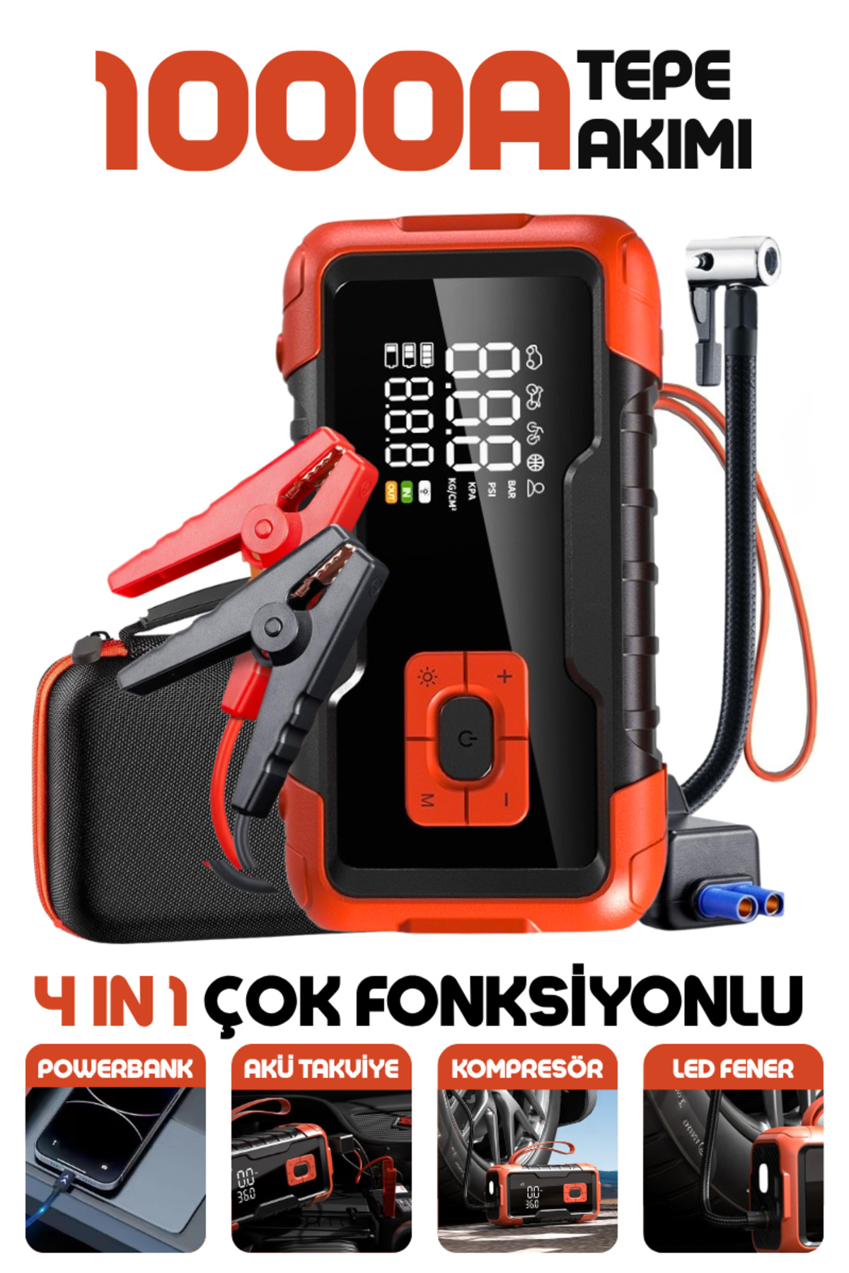 Enshall Şarjlı Akü Takviye Cihazı Auhma Powerbank Özellikli Acil