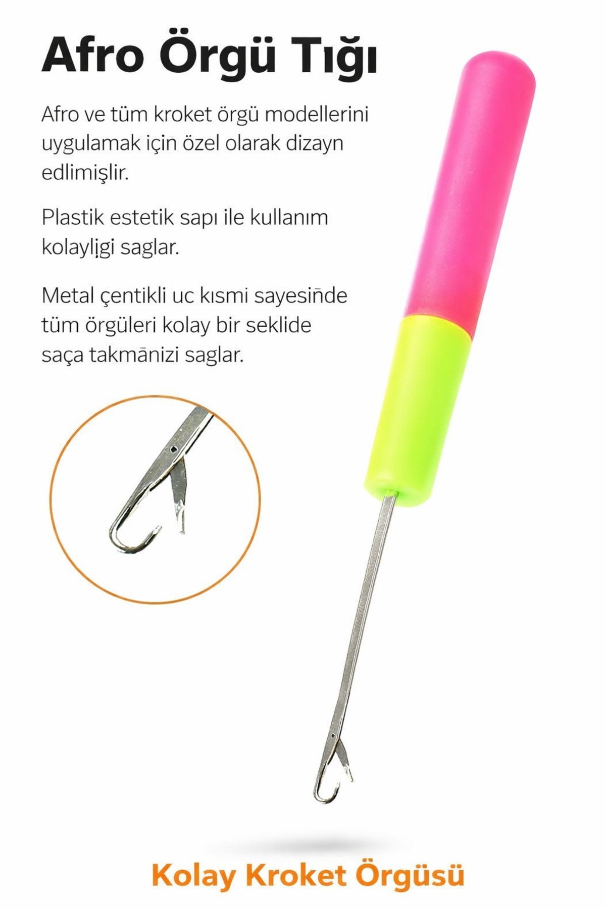 Afro Hair Weave Crochet Braid Apparatus Metal Tip with Ergonomic Handle